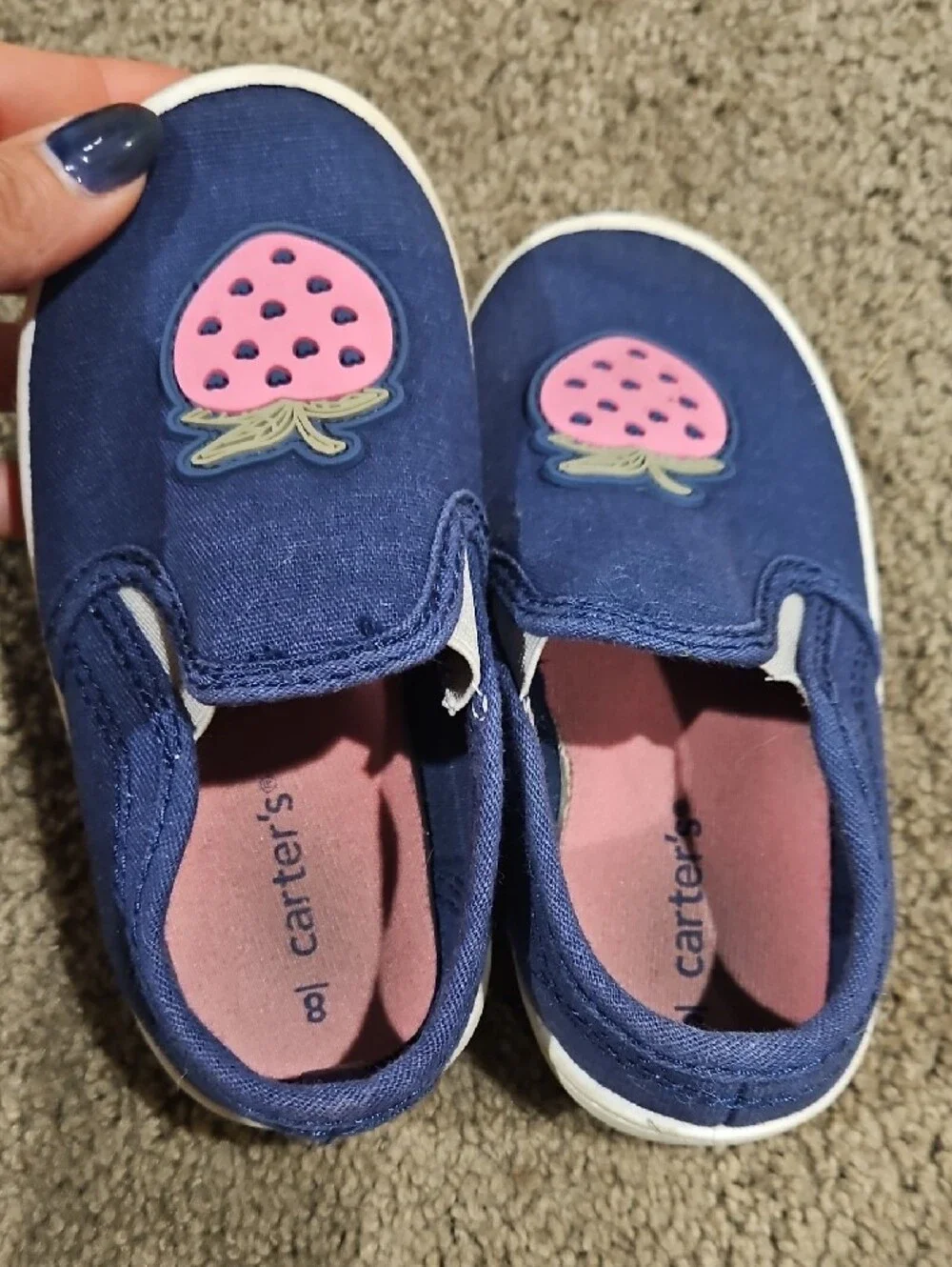 Carter's Navy Slip-On Sneakers with Pink Strawberry Patch